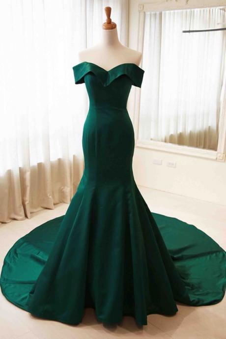 Elegant Simple Dark Green Off Shoulder Mermaid Long Prom Dresses,pd3586