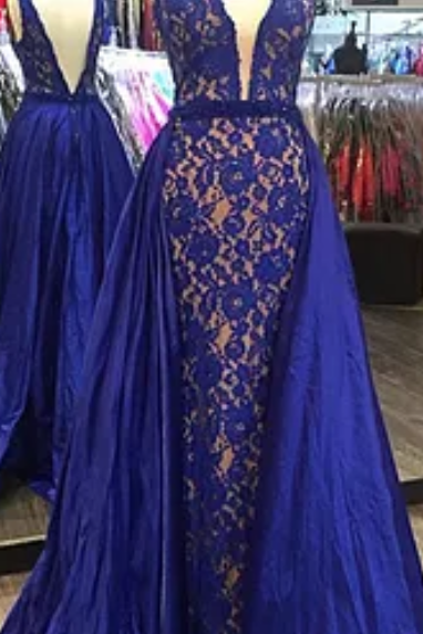 2017 Formal Royal Blue A-line Lace Long Prom Dress, Pd14220