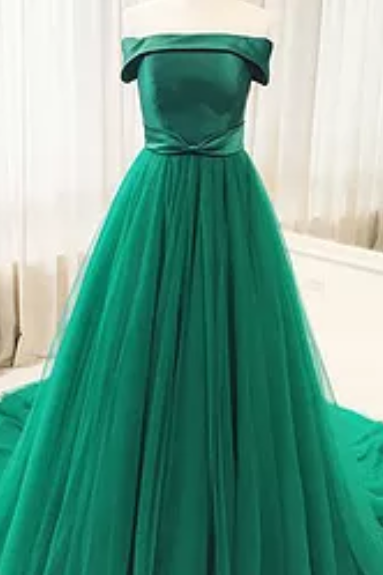 Formal Elegant Off Shoulder A-line Long Green Prom Dress, Pd14227