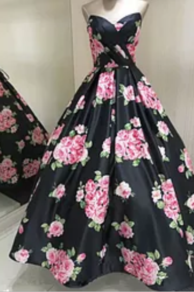 Strapless A-line Black Formal Flower Long Prom Dress, Pd14232