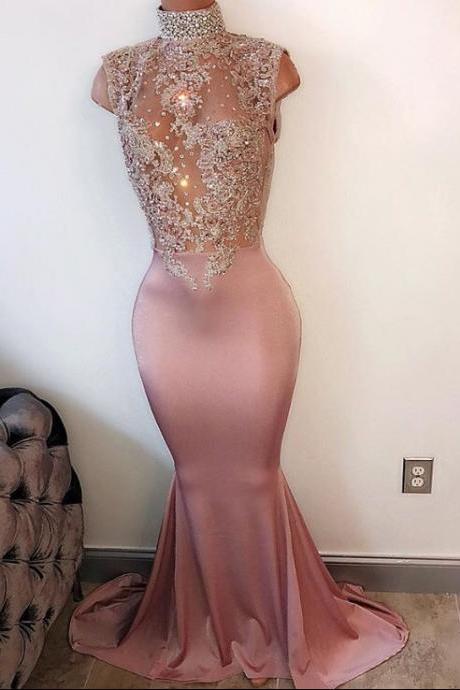 Gorgeous Mermaid Sleeveless Straps Front-split Crystals Long Prom Dress, Pd1202