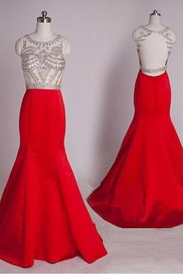 Red Beaded Mermaid Long Prom Dresses, 2017 Formal Evening Dress, Pd146990