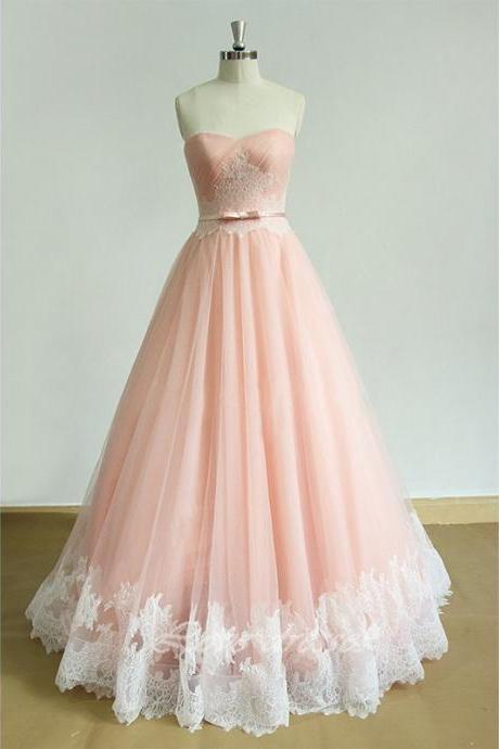 Light Pink Tulle A-line Long Prom Dresses, 2017 Formal Ball Gown, Pd146992