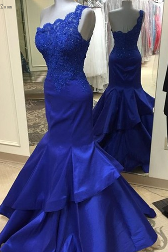 One Shoulder Beaded Royal Blue Long Prom Dress, 2017 Formal Evening Dress, Pd147101