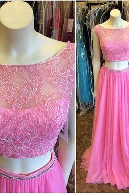 hot pink two pieces beaded long prom dress, 2017 formal evening dress, PD147103