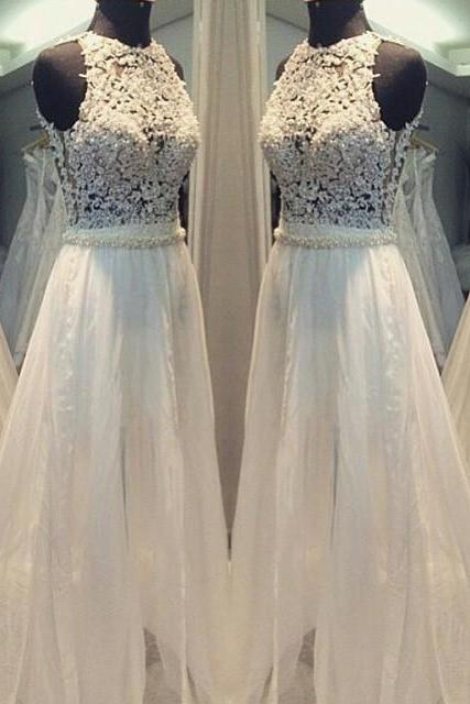 Charming Open Back White Long Formal Side Slit Prom Dress, Pd15008
