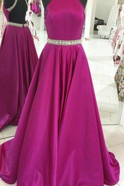 Pink Prom Dresses,pink Prom Dresses,long Satin Prom Gown,evening Gowns For Teen, Pd3006