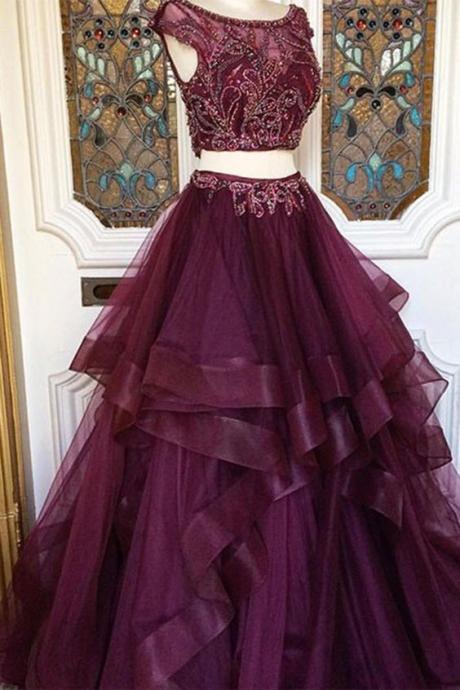 2 Piece Prom Gown,two Piece Prom Dresses,burgundy Evening Gowns,2 Pieces Party Dresses,burgundy Evening Gowns,pd3074