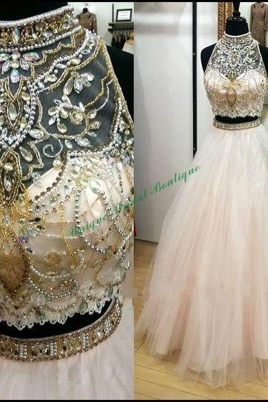 2 Piece Prom Gown,two Piece Prom Dresses,white Evening Gowns,2 Pieces Party Dresses,evening Gowns,lace Formal Dress For Teens,pd3095
