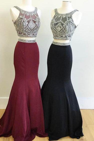 2 Piece Prom Gown,two Piece Prom Dresses,burgundy Evening Gowns,2 Pieces Party Dresses,burgundy Evening Gowns,pd3109