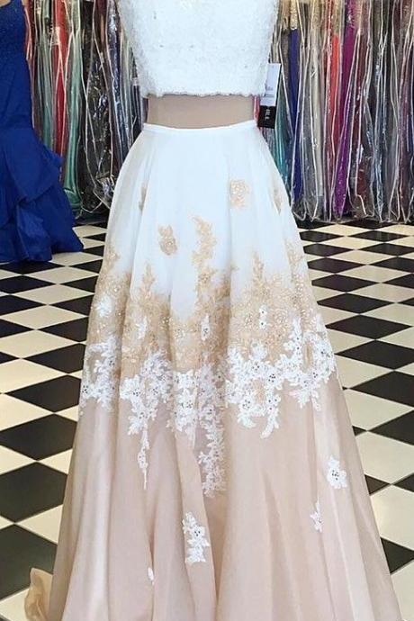 2 Piece Prom Gown,two Piece Prom Dresses,white Evening Gowns,2 Pieces Party Dresses,evening Gowns,pd3111