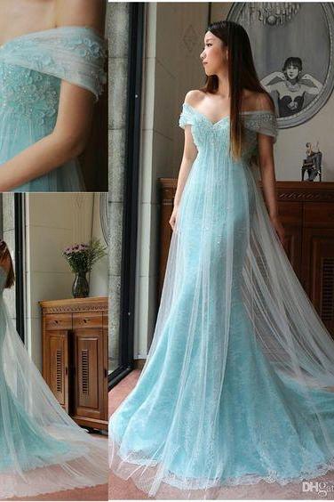 Lace Prom Dresses,Light Sky Blue Prom Dress,Modest Prom Gown,A Line Prom Gown,PD3006