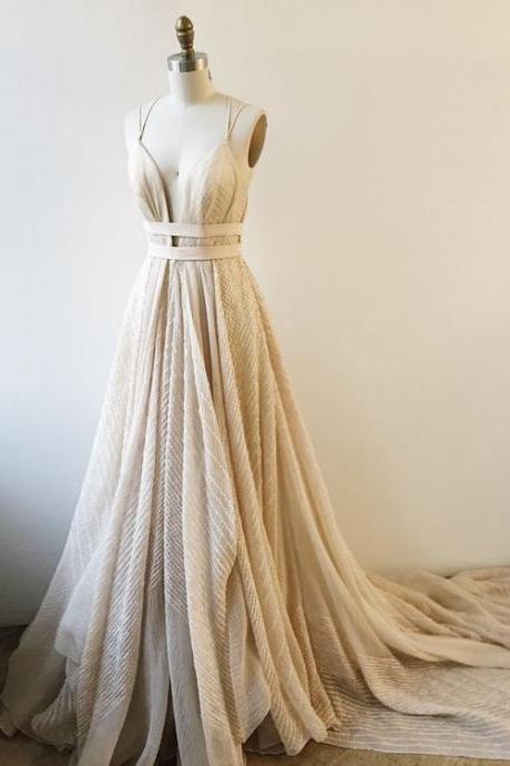 Prom Dress,charming A-line Deep V-neck Spaghetti Straps Long Prom Dress Prom Dresses Long,pd3025