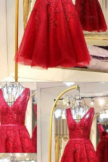 Red Homecoming Dresses,knee Length Homecoming Dresses,low Back Homecoming Dresses With Lace,short Red Homecoming Dresses,pd14034