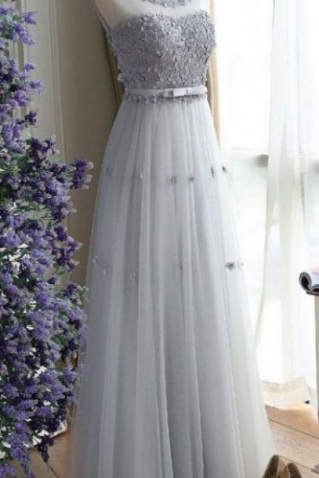 Gray Tulle Long Senior Prom Dress, Simple Bridesmaid Dress Sexy Prom Dresses,evening Gowns,pd14092