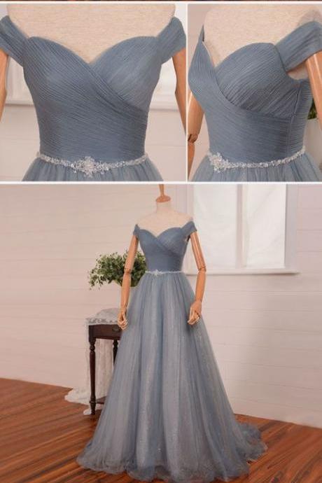 simple gray tulle long tulle prom dress, gray evening dress, gray bridesmaid dress,PD14103