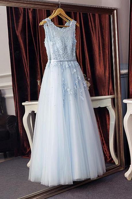 Prom Dresses, Fashion Prom Dresses,ice Blue Tulle Long Sweet16 Prom Dress With Lace Appliques,pd14167