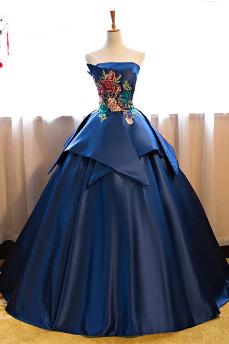 Prom Dresses, Fashion Prom Dresses,navy Blue Strapless Long Vintage Prom Dress, Long Customize Evening Dress,pd14170