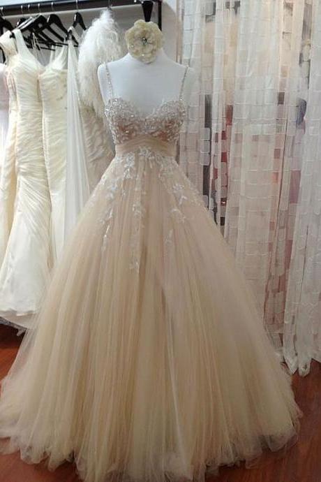 Champagne Sweetheart Neck Tulle Lace Prom Dress, Evening Dress, Formal Dress,prom Gowns 2018,pd14215