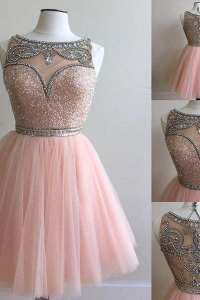Pink Short Prom Dress, Sequin Pink Homecoming Dress, Cocktail Dress,pd14220