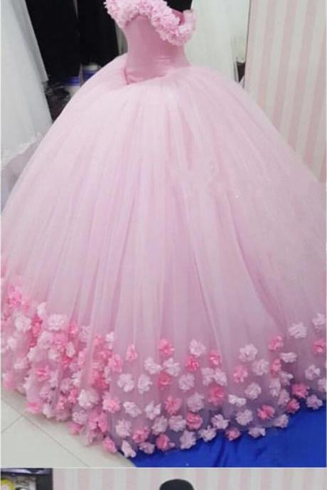 beautiful pink wedding dress 2018 flowers ball gowns wedding dresses,PD14247
