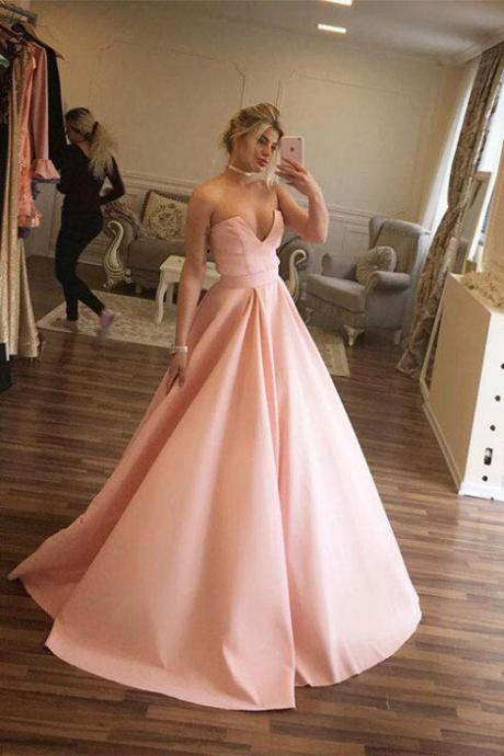 Unique Prom Dresses,Ball Gown Prom Dresses,Strapless Prom Dress,Pink Prom Gown,Long Evening Dress,Satin Evening Dress,PD14313
