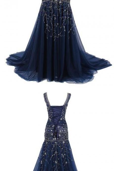 navy blue long prom dress, 2018 prom dress, long prom dress, mermaid evening dress, formal dress,PD14360
