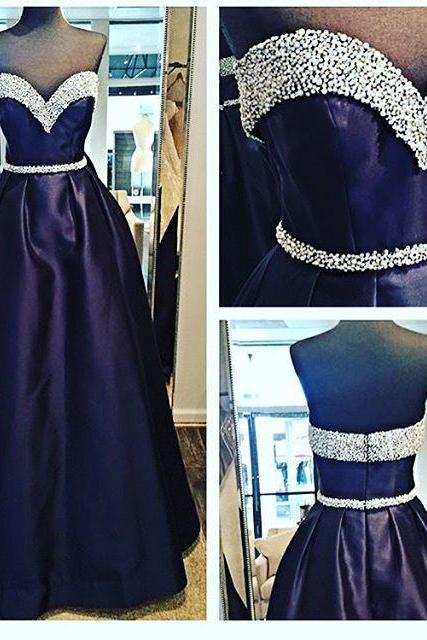 Charming A-line Sweetheart Navy Blue Long Prom/evening Dress With Beading,pd14445