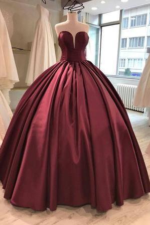 Custom Made Sweetheart Neckline With Plunging Neckline Satin Ball Gown Wedding Dresses, Prom Dresses, Long Red Dress