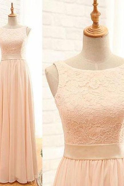 Pink Lace Chiffon Long Prom Dress, Pink Evening Dress, Sexy Prom Dresses, Long Evening Dress,pd14585