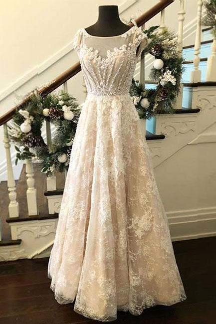 Custom Made Round Neck Lace Long Prom Dress, Evening Dress,pd14590