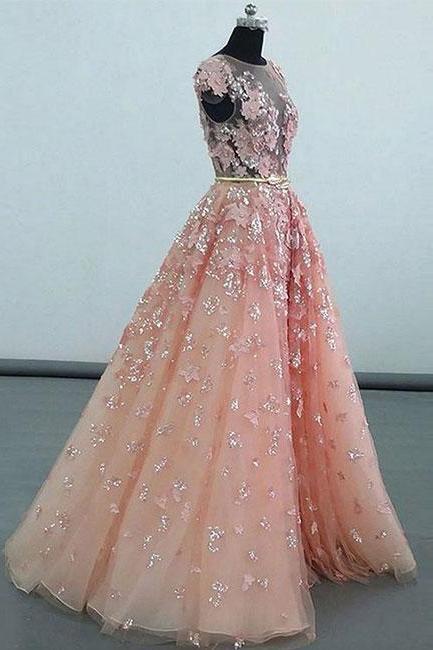 Simple Prom Dresses, Prom Gown,vintage Prom Gowns,pink Lace Sequins Long Prom Gown, Pink Evening Dress ,pd14664