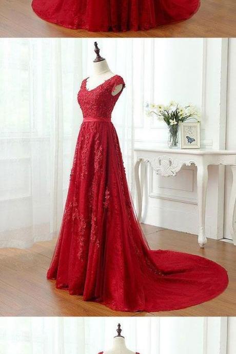 Sexy Red Prom Dress, Tulle Appliques Prom Dresses, Formal Long Evening Dress,pd14770