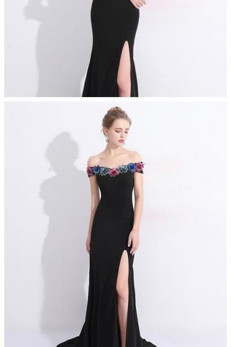 Prom Dress Black Brush Train Sleeveless Appliques Prom Dress/evening Dress,pd14792