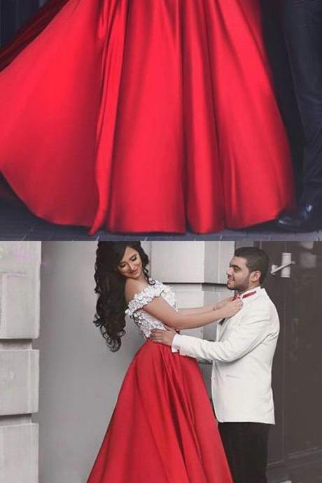 CHIC FLOWER(S) LONG RED SATIN PROM DRESS,MA0021