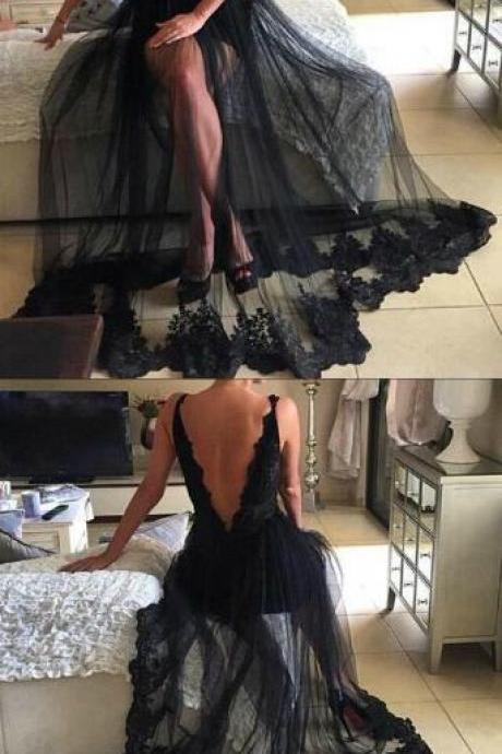Sexy Black Prom Dress, A Line Tulle Prom Dresses, Formal Long Evening Dress,pd14863