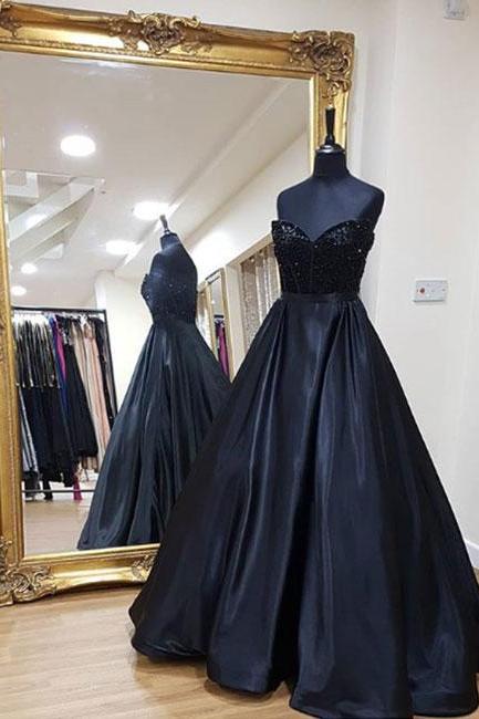 Black Sweetheart Neck Long Prom Dress, Black Evening Dress ,pd14901