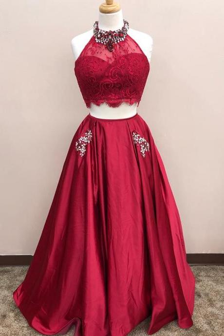 Charming Prom Dress, Two Piece Prom Dresses, Red Long Evening Dress,pd14913
