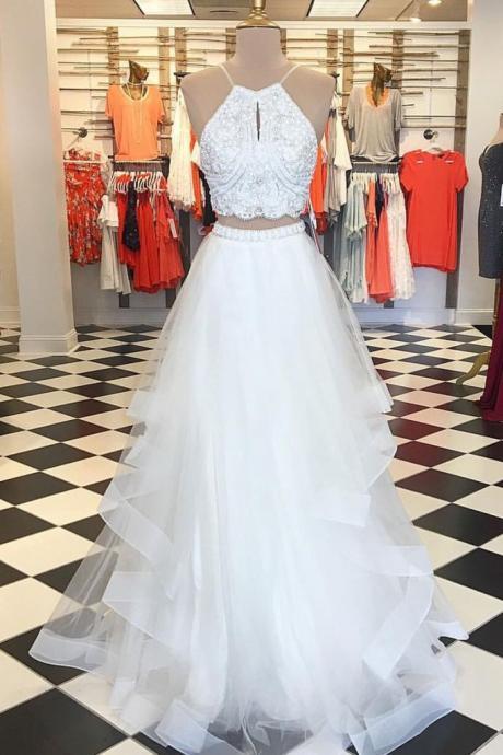 Princess Prom Dress, Two Piece Prom Dress, White Prom Dress,PD14938