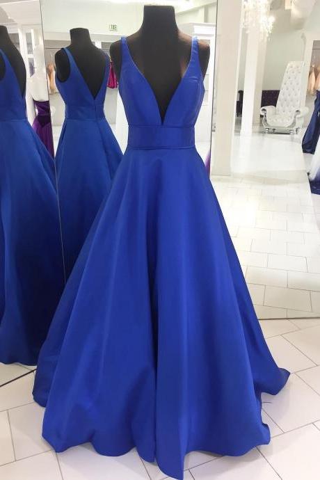 Simply V Neck Royal Blue Long Prom Dress,pd14941