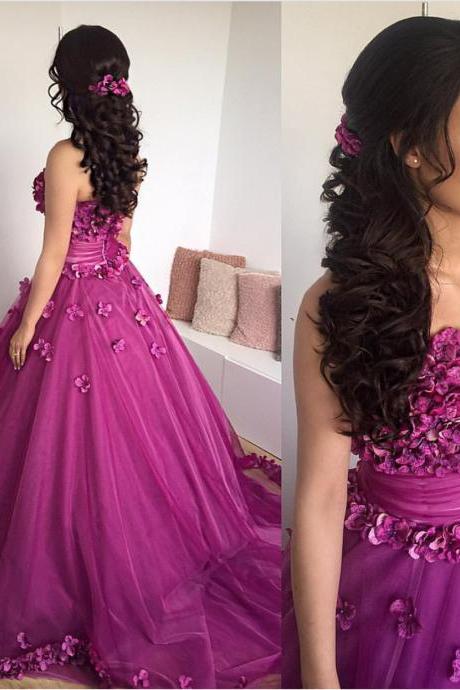 Sexy Sleeveless Prom Dress, Strapless Flower Tulle Ball Gown Prom Dresses, Formal Evening Dress,PD14990