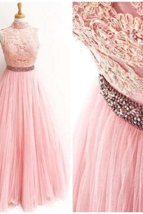 Sexy Sleeveless Prom Dress, Appliques Pink Prom Dresses, Long Evening Dress,pd141001