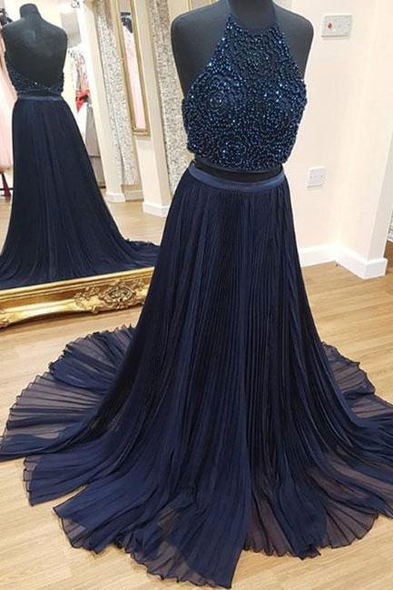 Dark Blue Two Pieces Long Prom Dress, Formal Dress,pd141054