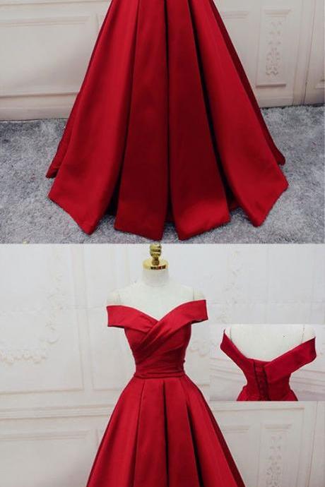 Red Prom Dresses Off-the-shoulder, Ball Gown Party Dresses Satin, Sweep Train Sashes / Ribbons Formal Dresses Gorgeous,PD141076