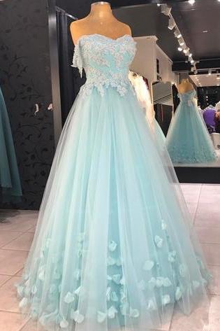 Baby Blue Appliques Prom Dress, Sexy Tulle Prom Dresses, Long Evening Dress,pd141120