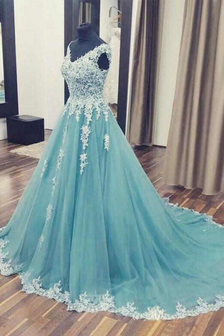 Appliques Tulle Prom Dress, Sexy Sleeveless Prom Dresses, Long Ball Gowns, Formal Evening Dress,pd141148