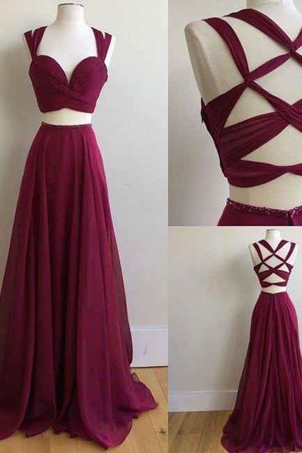 Gorgeous 2 Pieces Prom Dresses Long Sexy Evening Gowns Chiffon Two Piece Formal Dress For Teens,pd1411137