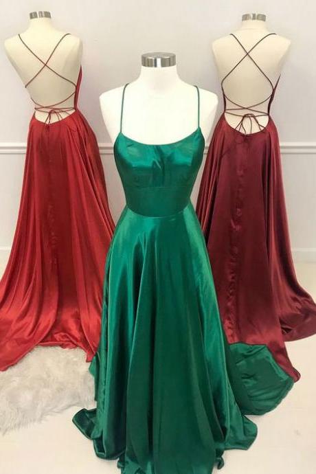 Sexy Red/Green/Burgundy Long Criss Cross Prom Dresses,PD1411182
