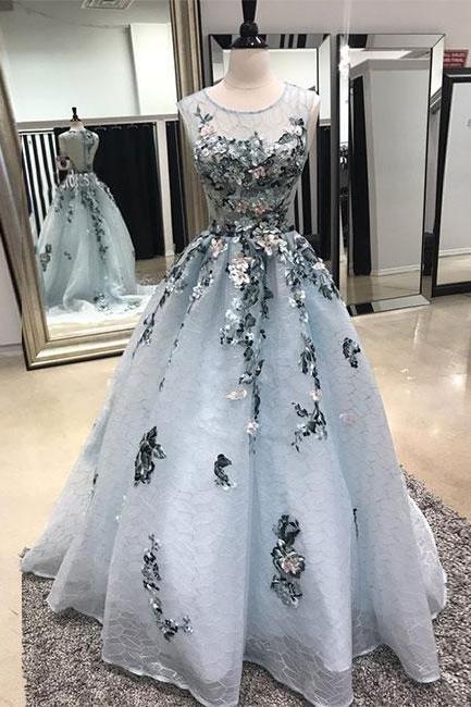 Gray lace long prom dress, gray evening dress ,PD180201