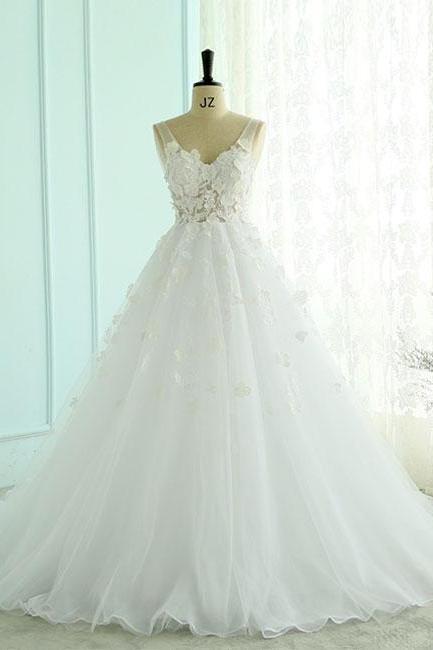 White v neck backless long prom dress, white evening dress,PD180203
